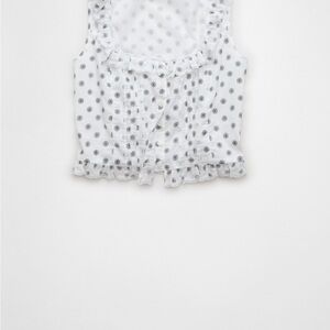Aerie White and Gray Polka Dot Top
